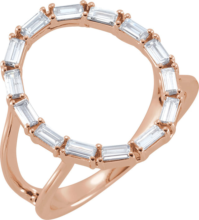14K Gold Straight Baguette Natural Diamond Negative Space Ring II - Rose Gold