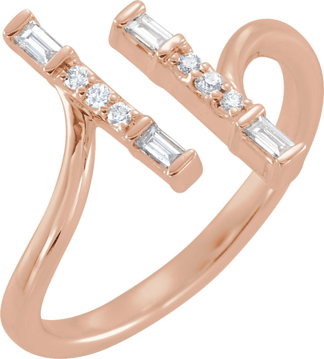 14K Gold Natural Diamond Double Bar Ring - Rose Gold