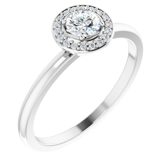 14K Gold Round Natural Diamond Halo-Style Ring - White Gold