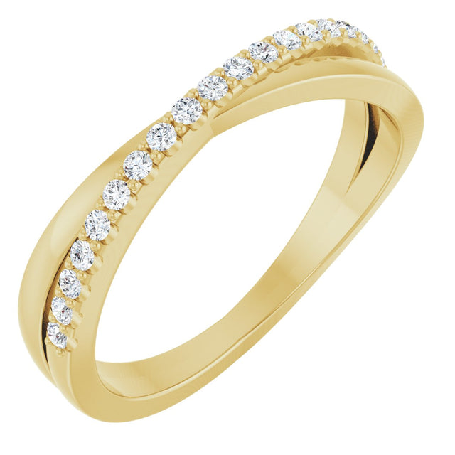 14K Gold Round Natural Diamond Criss-Cross Ring – 1.3mm Stones - Yellow Gold