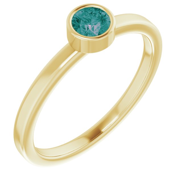 14K Gold Round Lab-Grown Alexandrite Bezel-Set Solitaire Ring - Yellow Gold