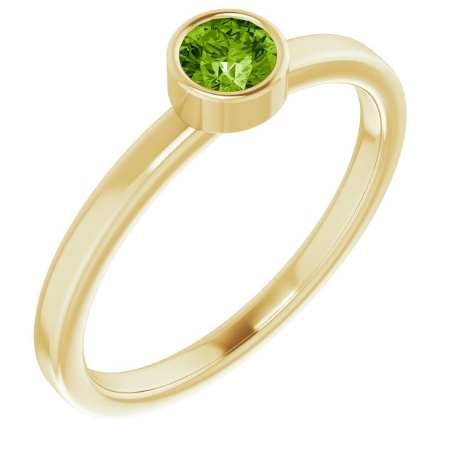 14K Gold Round Natural Peridot Bezel-Set Solitaire Ring - Yellow Gold