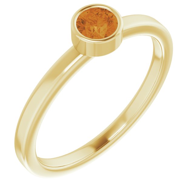 14K Gold Round Natural Citrine Bezel-Set Solitaire Ring - Yellow Gold