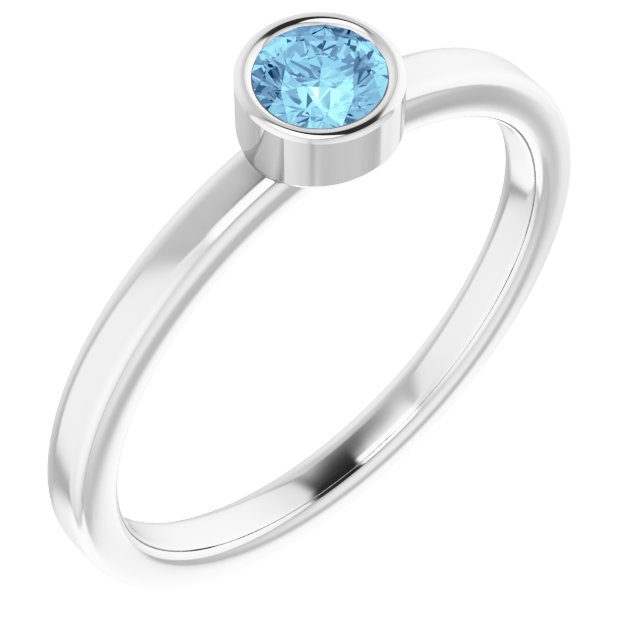 Platinum Round Natural Aquamarine Bezel-Set Solitaire Ring