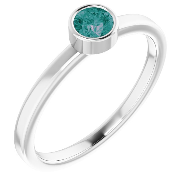 14K Gold Round Lab-Grown Alexandrite Bezel-Set Solitaire Ring - White Gold