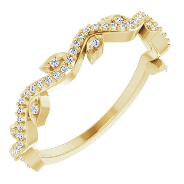 14K Gold Round Natural Diamond Leaf Ring - Yellow Gold