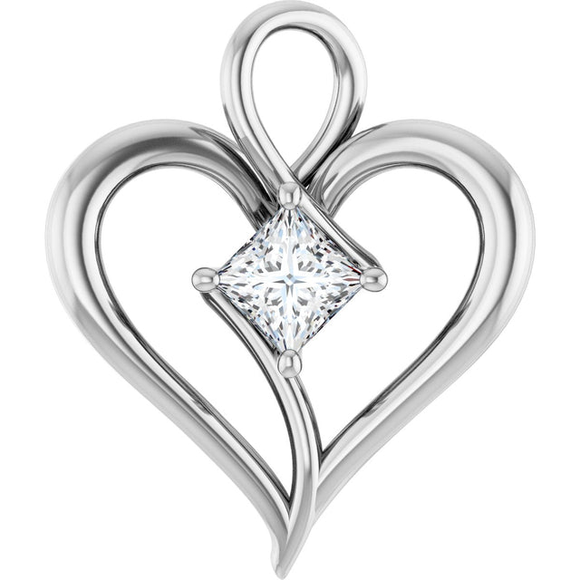 14K Gold Square Natural Diamond Heart Pendant