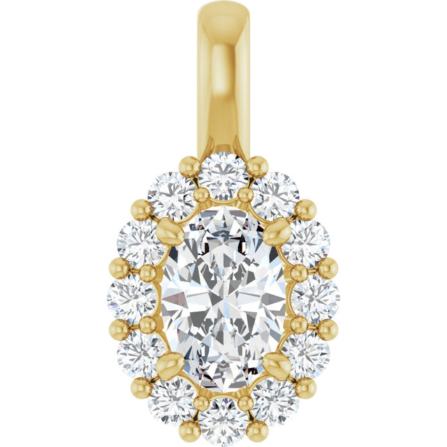 14K Gold Oval Lab-Grown Diamond Halo-Style Pendant - Yellow Gold