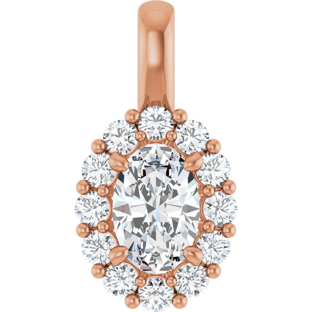 14K Gold Oval Lab-Grown Diamond Halo-Style Pendant - Rose Gold