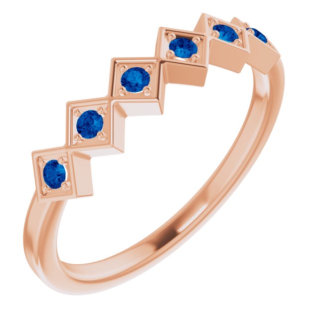 14K Gold Round Natural Blue Sapphire Stackable Ring – 1.75mm Stones - Rose Gold