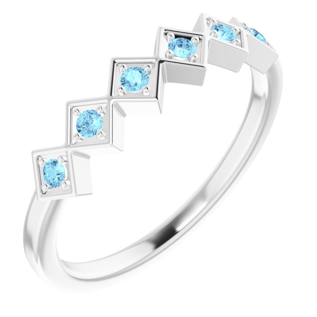 14K Gold Round Natural Aquamarine Stackable Ring – 1.75mm Stones - White Gold