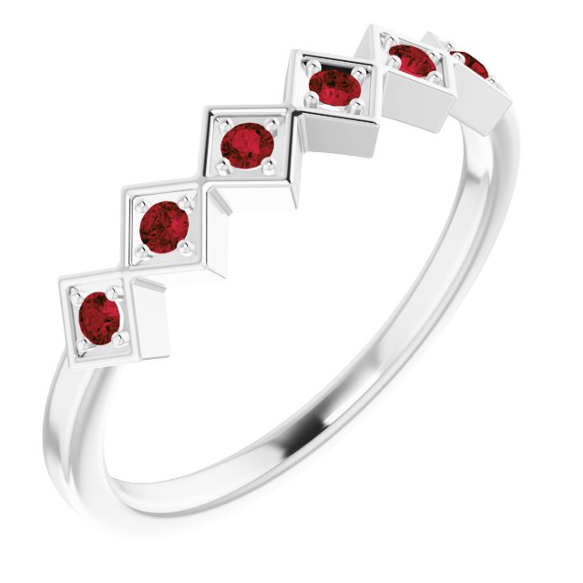 Platinum Round Natural Mozambique Garnet Stackable Ring – 1.75mm Stones