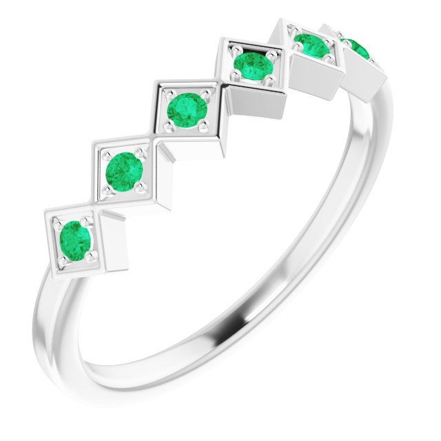 Platinum Round Lab-Grown Emerald Stackable Ring