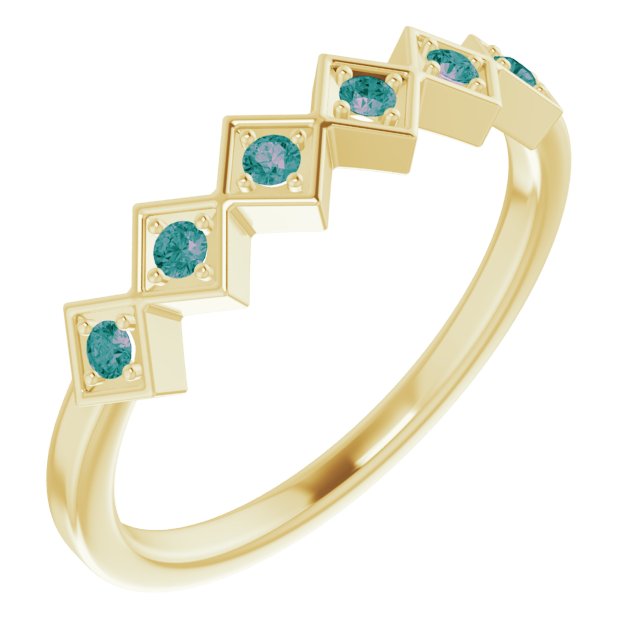 14K Gold Round Natural Alexandrite Stackable Ring - Yellow Gold