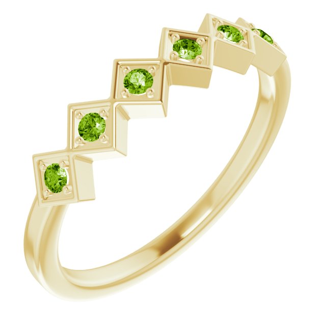 14K Gold Round Natural Peridot Stackable Ring – 1.75mm Stones - Yellow Gold