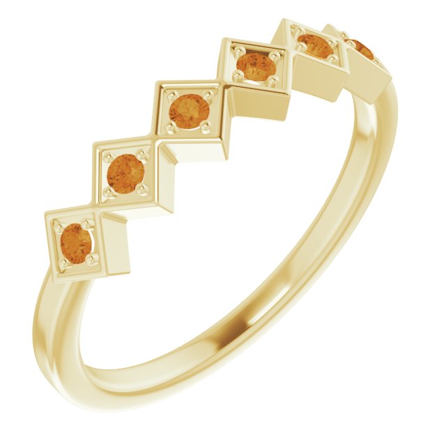 14K Gold Round Natural Citrine Stackable Ring - Yellow Gold