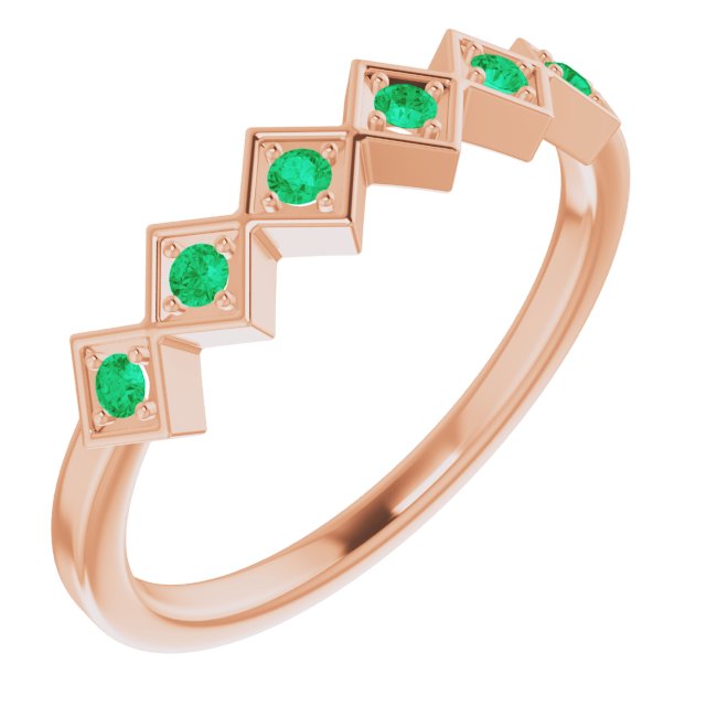 14K Gold Round Natural Emerald Stackable Ring – 1.75mm Stones - Rose Gold