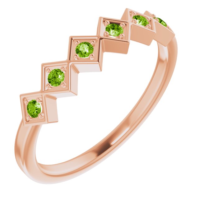 14K Gold Round Natural Peridot Stackable Ring – 1.75mm Stones - Rose Gold