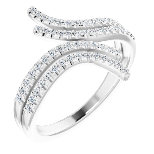 14K Gold Round Natural Diamond Bypass Ring – 1/4 CTW - White Gold