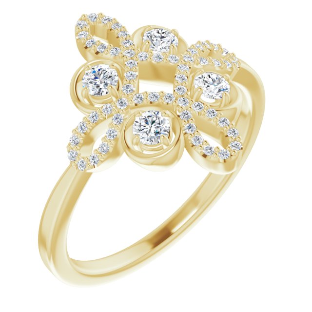 14K Gold Round Natural Diamond Clover Ring – 2.5mm Stones - Yellow Gold