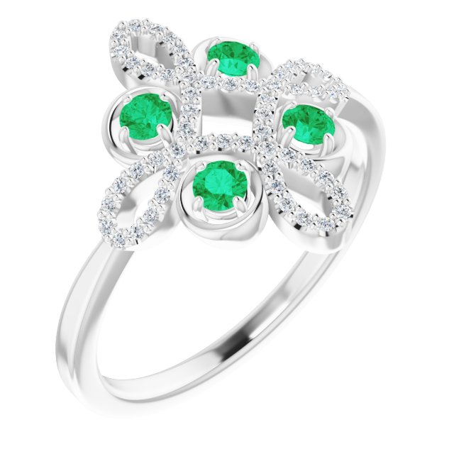 14K Gold Round Natural Emerald Clover Ring – 2.5mm Stones - White Gold