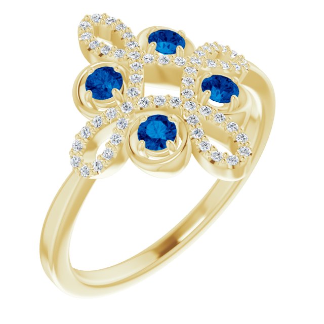14K Gold Round Natural Blue Sapphire Clover Ring – 2.5mm Stones - Yellow Gold