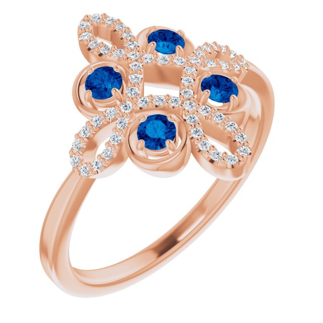 14K Gold Round Natural Blue Sapphire Clover Ring – 2.5mm Stones - Rose Gold
