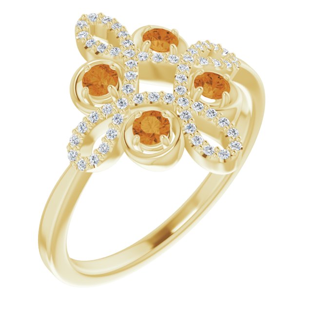 14K Gold Round Natural Citrine Clover Ring – 2.5mm Stones - Yellow Gold