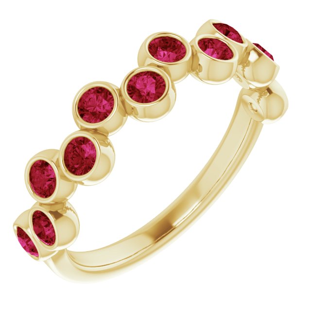 14K Gold Round Lab-Grown Ruby Bezel-Set Ring – 2.5mm Stones - Yellow Gold