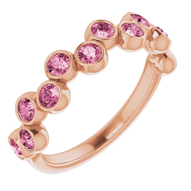 14K Gold Round Natural Pink Tourmaline Bezel-Set Ring – 2.5mm Stones - Rose Gold