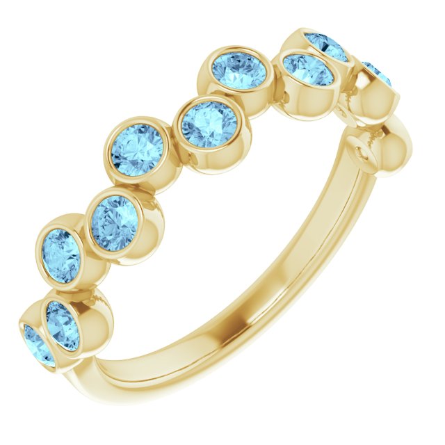 14K Gold Round Natural Aquamarine Bezel-Set Ring – 2.5mm Stones - Yellow Gold