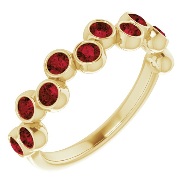 14K Gold Round Natural Mozambique Garnet Bezel-Set Ring – 2.5mm Stones - Yellow Gold