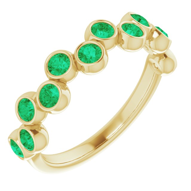14K Gold Round Lab-Grown Emerald Bezel-Set Ring – 2.5mm Stones - Yellow Gold