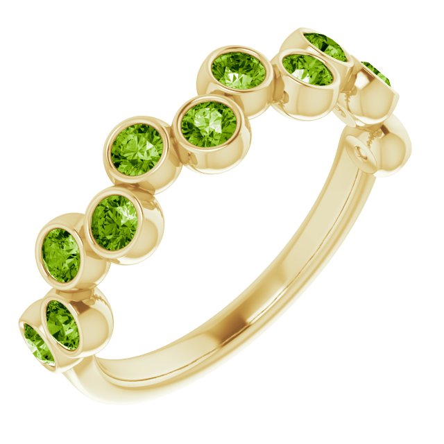 14K Gold Round Natural Peridot Bezel-Set Ring – 2.5mm Stones - Yellow Gold