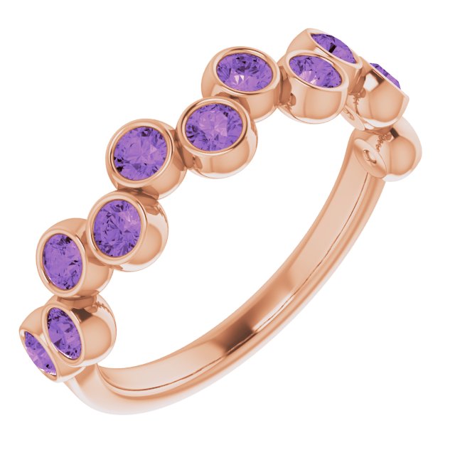 14K Gold Round Natural Amethyst Bezel-Set Ring – 2.5mm Stones - Rose Gold
