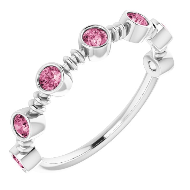 Platinum Round Natural Pink Tourmaline Bezel-Set Ring II