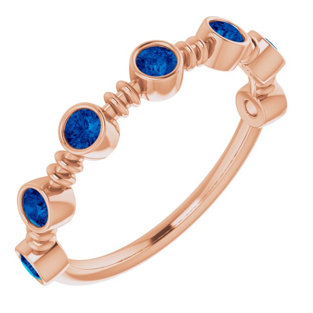 14K Gold Round Natural Blue Sapphire Bezel-Set Ring II - Rose Gold