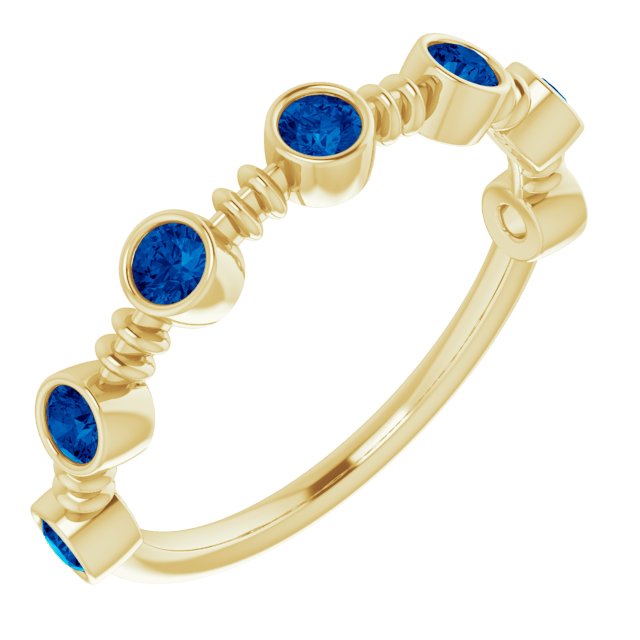 14K Gold Round Natural Blue Sapphire Bezel-Set Ring II - Yellow Gold