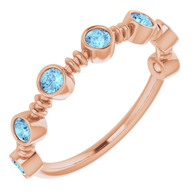 14K Gold Round Natural Aquamarine Bezel-Set Ring II - Rose Gold