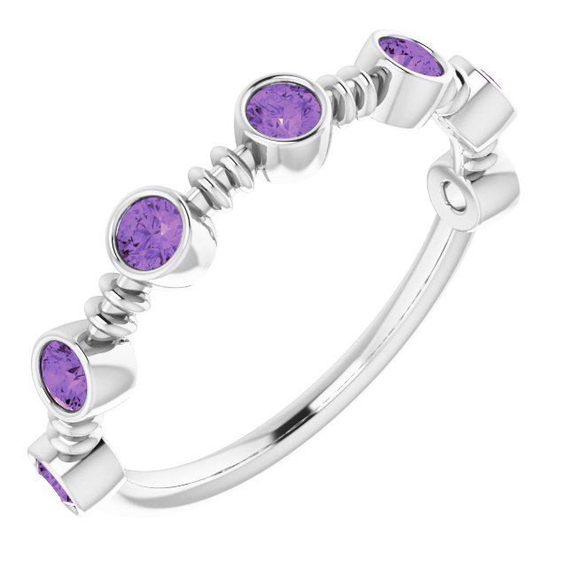 Platinum Round Natural Amethyst Bezel-Set Ring II
