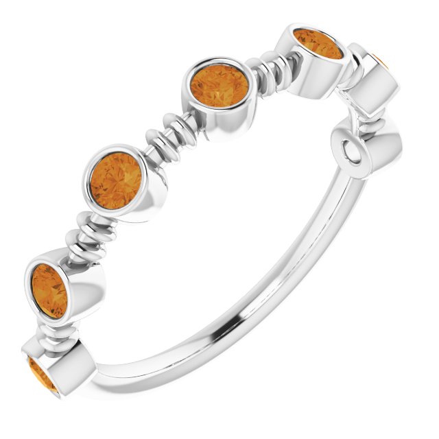 14K Gold Round Natural Citrine Bezel-Set Ring II - White Gold