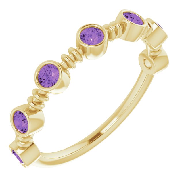 14K Gold Round Natural Amethyst Bezel-Set Ring II - Yellow Gold