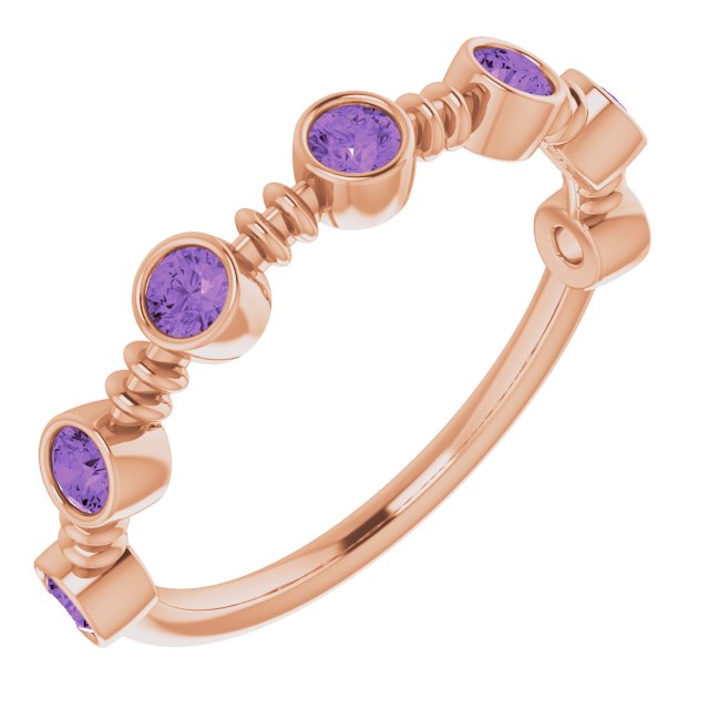 14K Gold Round Natural Amethyst Bezel-Set Ring II - Rose Gold