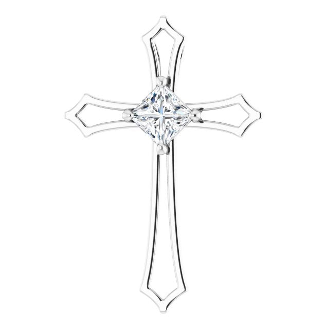 14K Gold Round Natural Diamond Accented Cross Pendant – up to 1/10 CTW - White Gold