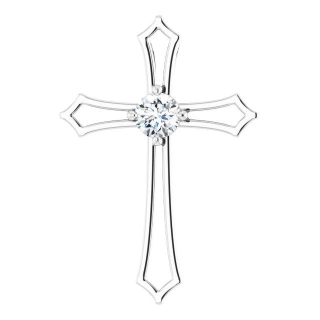 14K Gold Round Natural Diamond Accented Cross Pendant – up to 1/10 CTW - White Gold