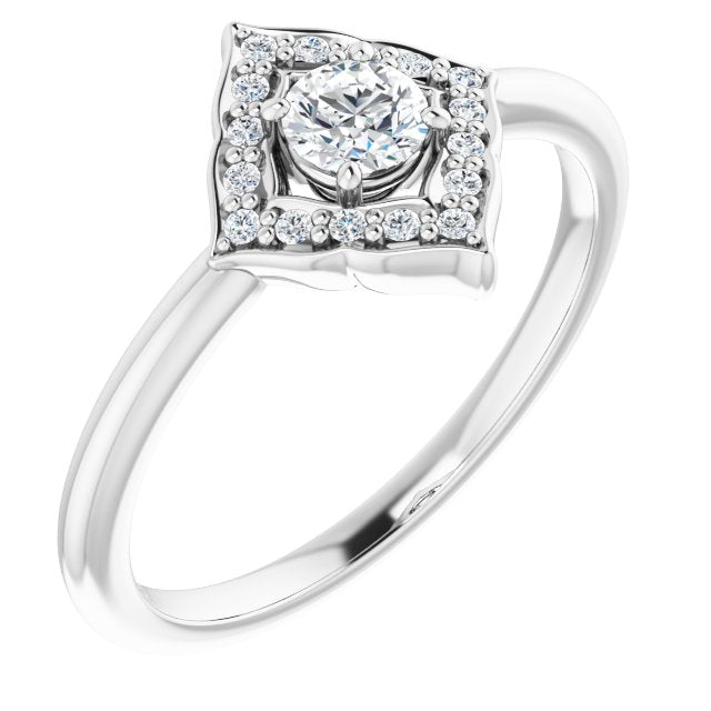 14K Gold Round Natural Diamond Vintage-Inspired Halo-Style Ring - White Gold
