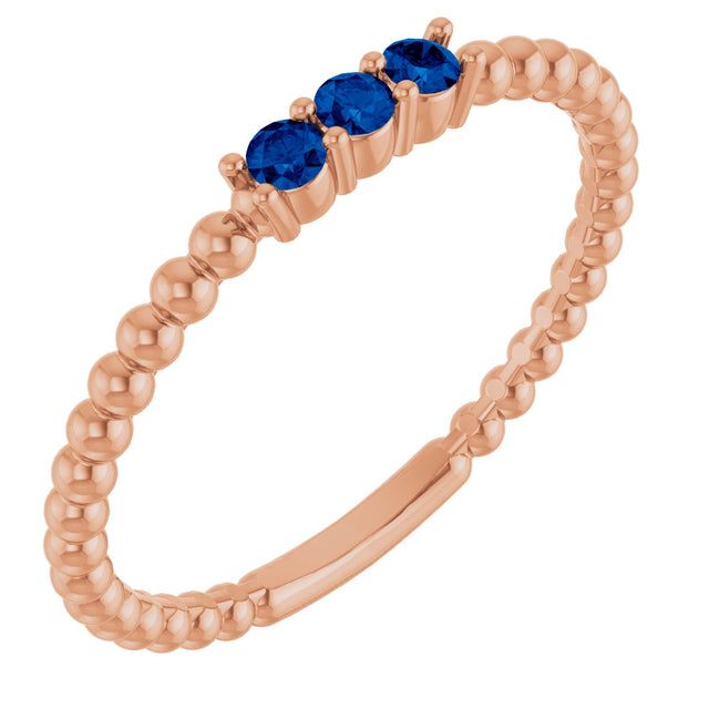 14K Gold Round Lab-Grown Blue Sapphire Beaded Ring - Rose Gold