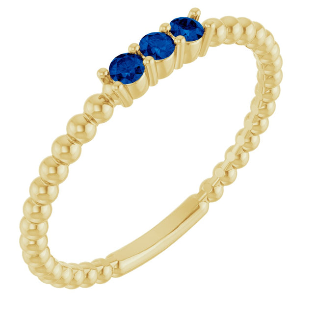 14K Gold Round Lab-Grown Blue Sapphire Beaded Ring - Yellow Gold
