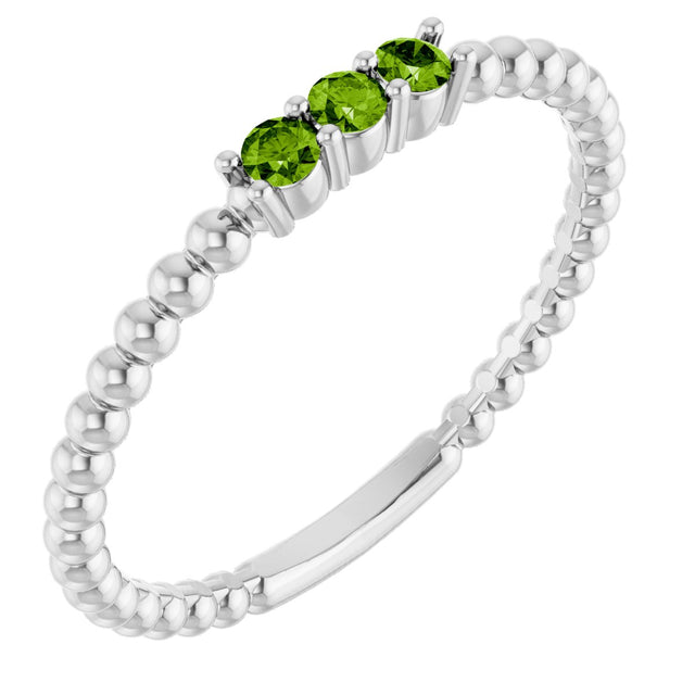 14K Gold Round Natural Peridot Beaded Ring - White Gold