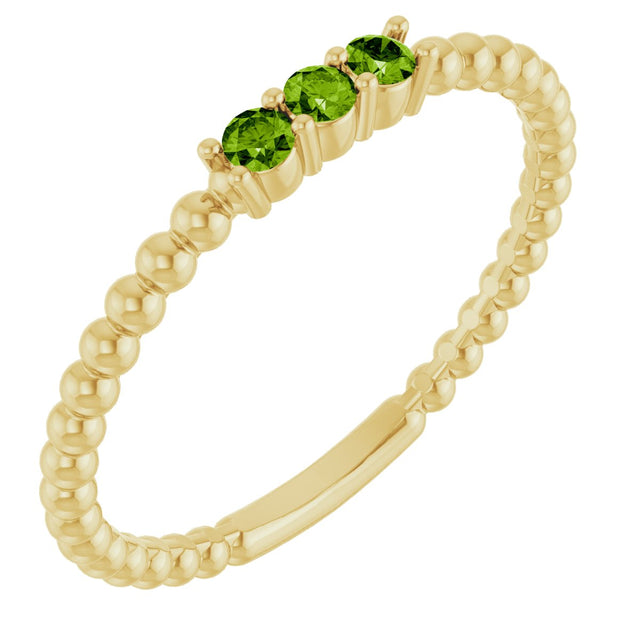 14K Gold Round Natural Peridot Beaded Ring - Yellow Gold